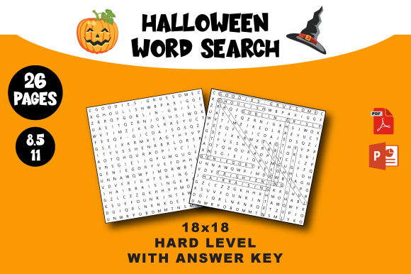 Halloween Word Search Unique Hard Level: 18x18 Grids