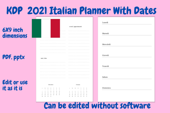 KDP 2021 Italian Planner: Template 6x9 per Self-Publishing