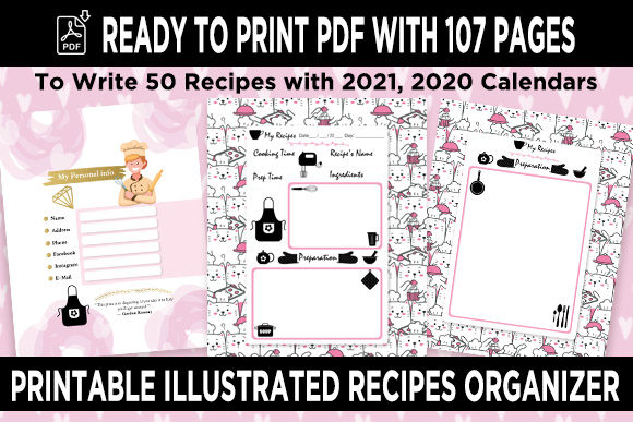 KDP 50 Recipes Organizer Notebook Vol 1: Cute Cat Theme