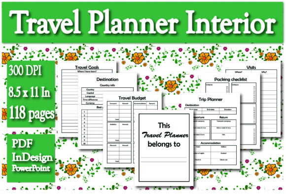 KDP Travel Planner Interior: Customizable 118-Page Template